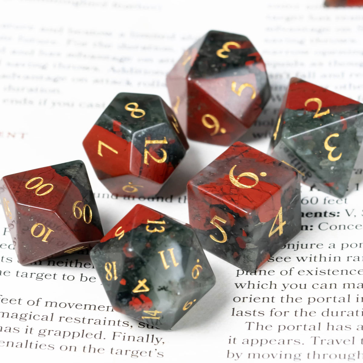 Bloodstone Gemstone Dice Set