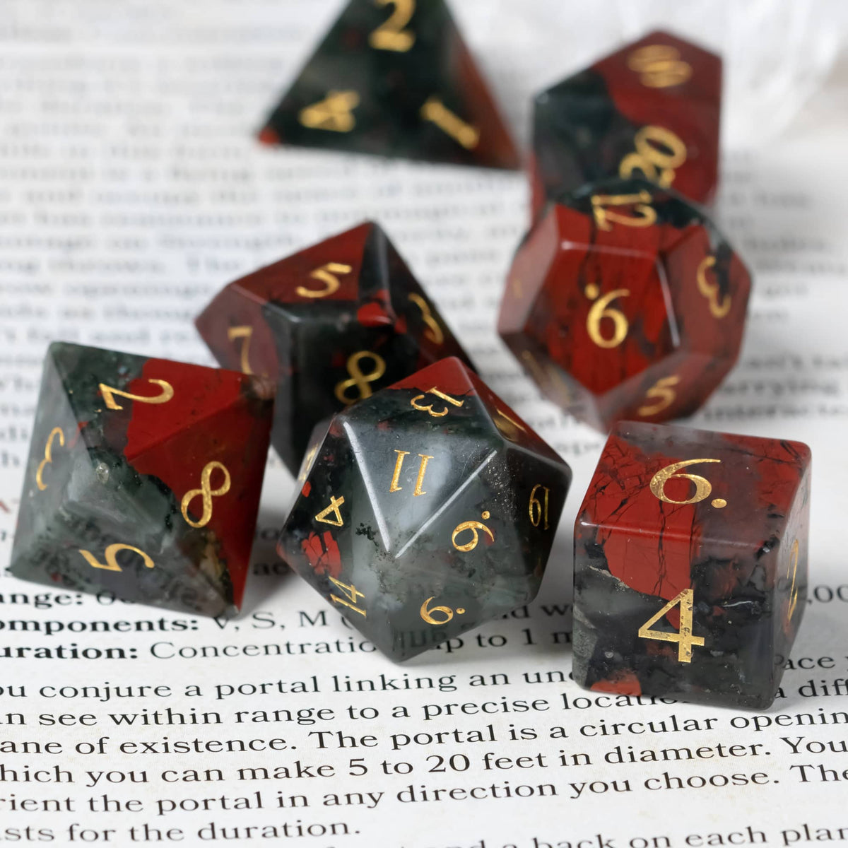 Bloodstone Gemstone Dice Set