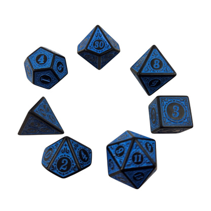 Blue and Black Decorative Dice Set — 7-Piece Polyhedral DND Dice