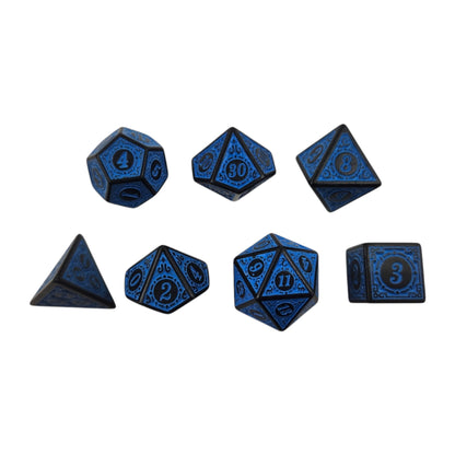 Blue and Black Decorative Dice Set — 7-Piece Polyhedral DND Dice