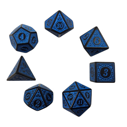 Blue and Black Decorative Dice Set — 7-Piece Polyhedral DND Dice