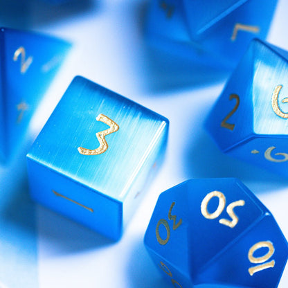 Blue Cat Eye Gemstone Dice Set