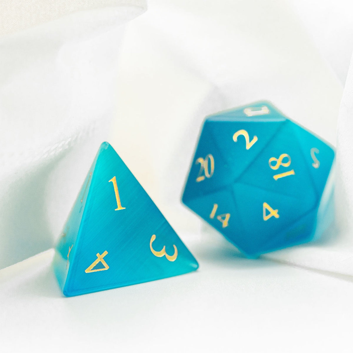 Blue Cat Eye Gemstone Dice Set