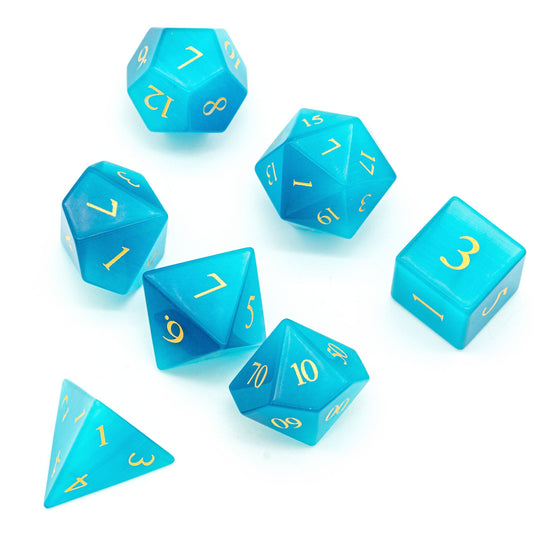 Blue Cat Eye Gemstone Dice Set