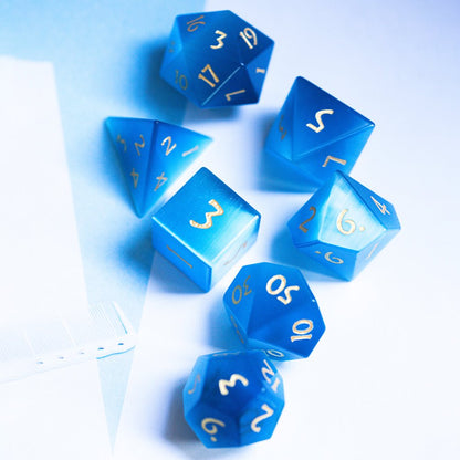 Blue Cat Eye Gemstone Dice Set