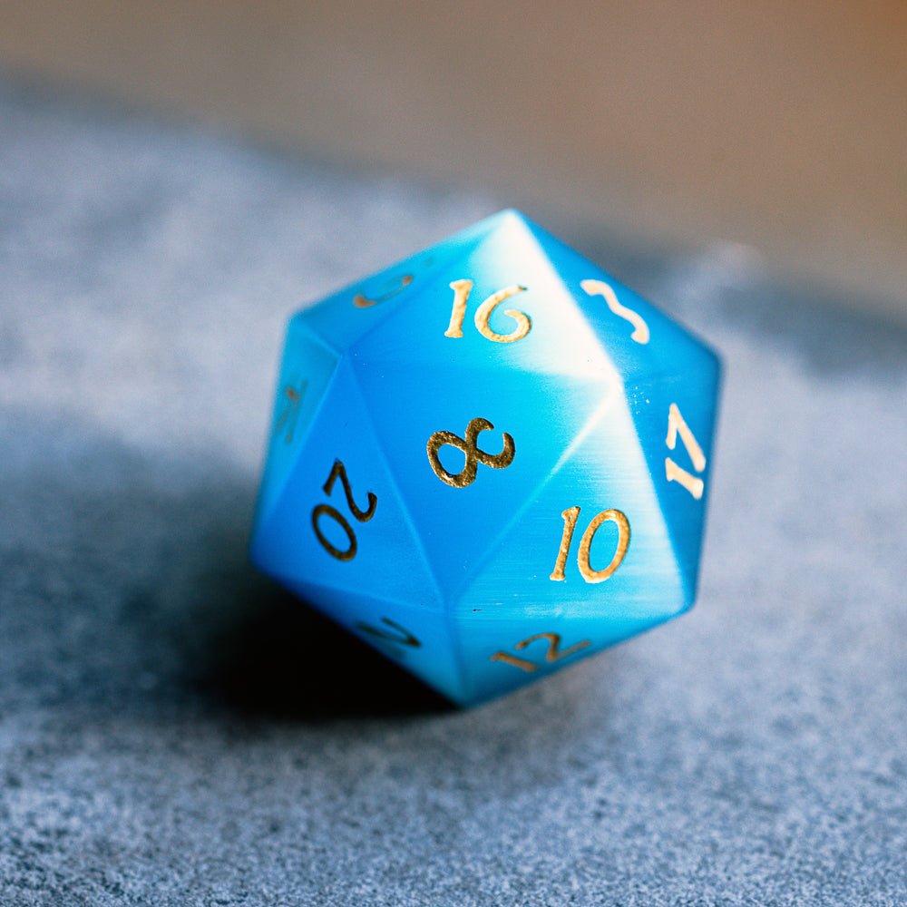 Blue Cat Eye Gemstone Dice Set