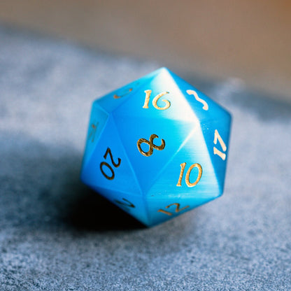 Blue Cat Eye Gemstone Dice Set