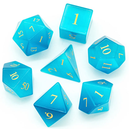 Blue Cat Eye Gemstone Dice Set