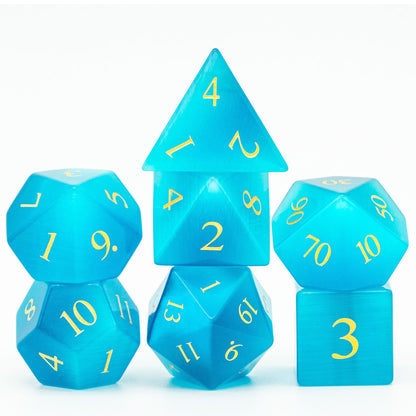Blue Cat Eye Gemstone Dice Set