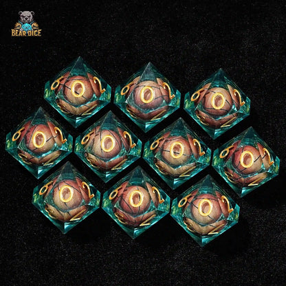 Blue Clear Resin D10 Dice - Basketball Liquid Core 10 Sided Dice