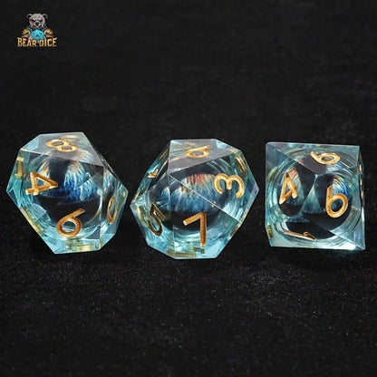Blue Dragon Eye Liquid Core DND 10-Sided Dice (D10 Dice) Gold Numbers