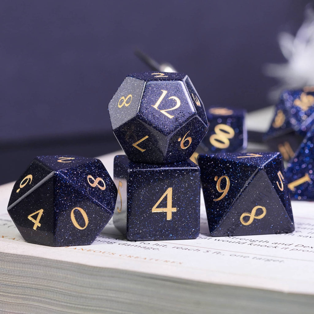 Blue Goldstone Gemstone Dice Set