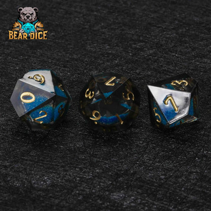 Blue Liquid Core Resin D10 Dice Set + Gold Numerals (D10 Dice)