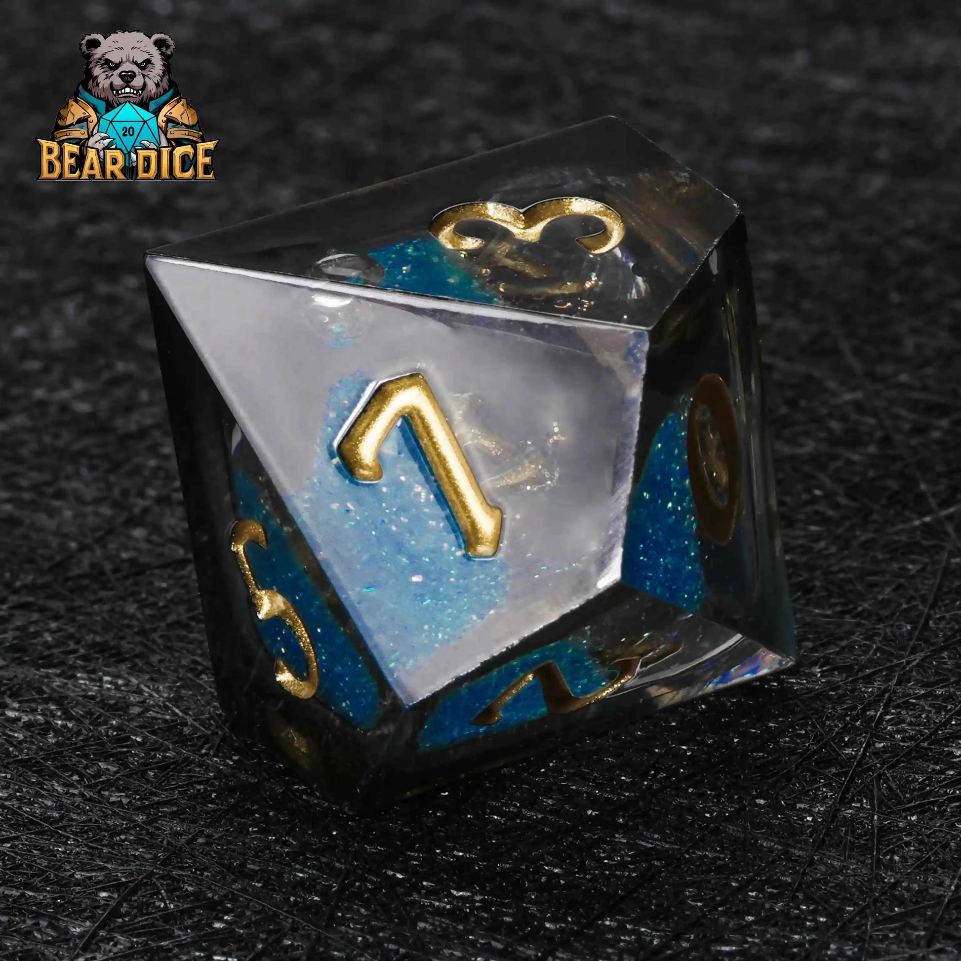 Blue Liquid Core Resin D10 Dice Set + Gold Numerals (D10 Dice)