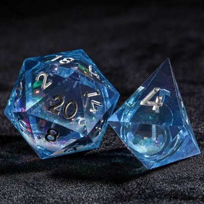 Blue resin colorful sequin quicksand liquid core dice set