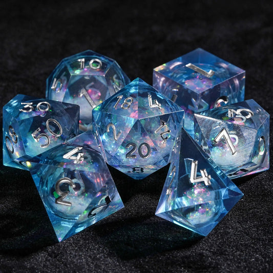 Blue resin colorful sequin quicksand liquid core dice set