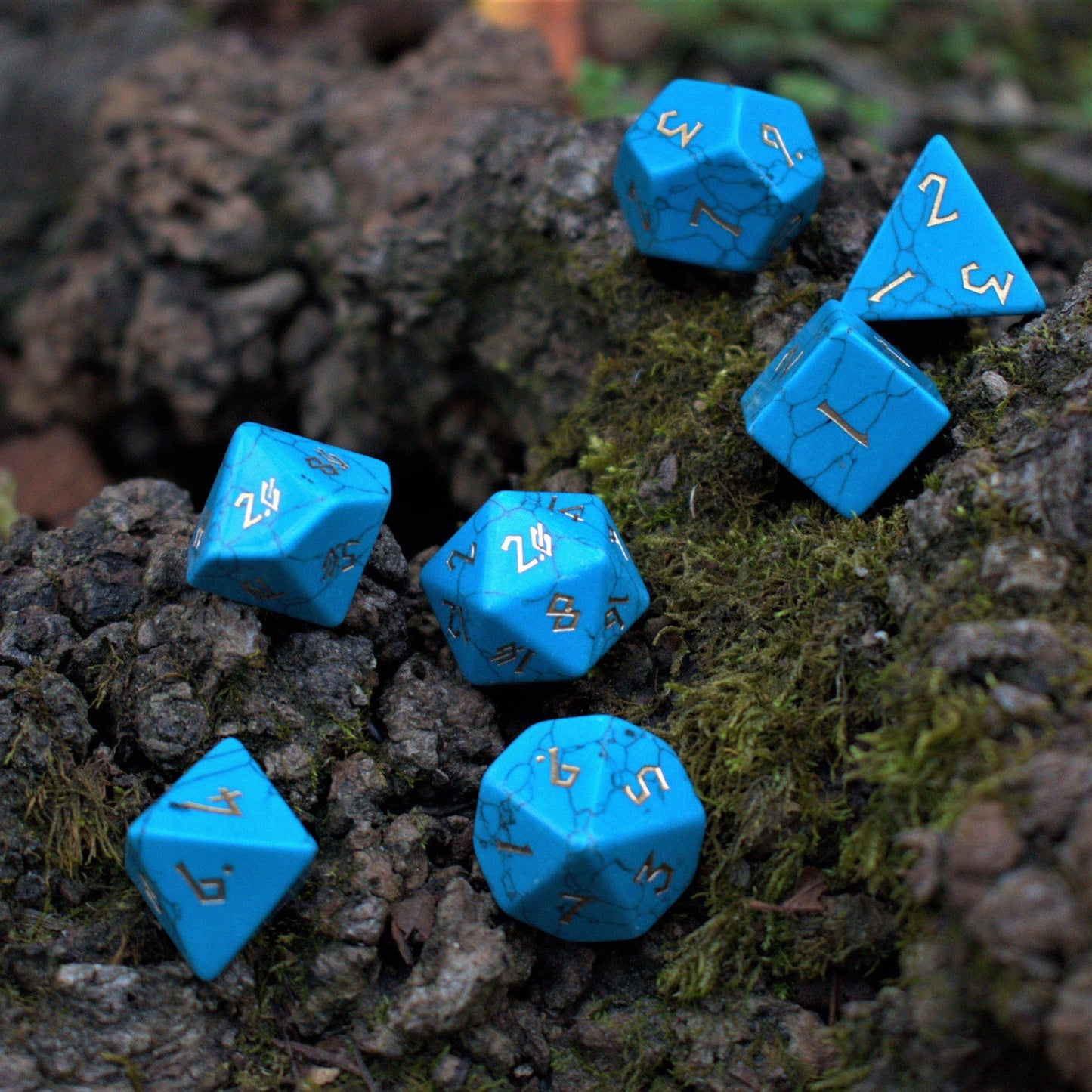 Blue Turquoise Stone Dice Set – 7-Piece Natural Stone Polyhedral RPG Dice