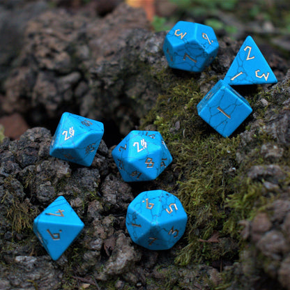Blue Turquoise Stone Dice Set – 7-Piece Natural Stone Polyhedral RPG Dice