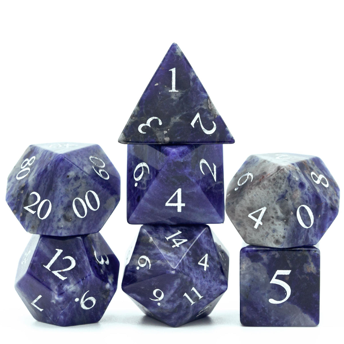 Blue-Veined Gemstone Dice Set