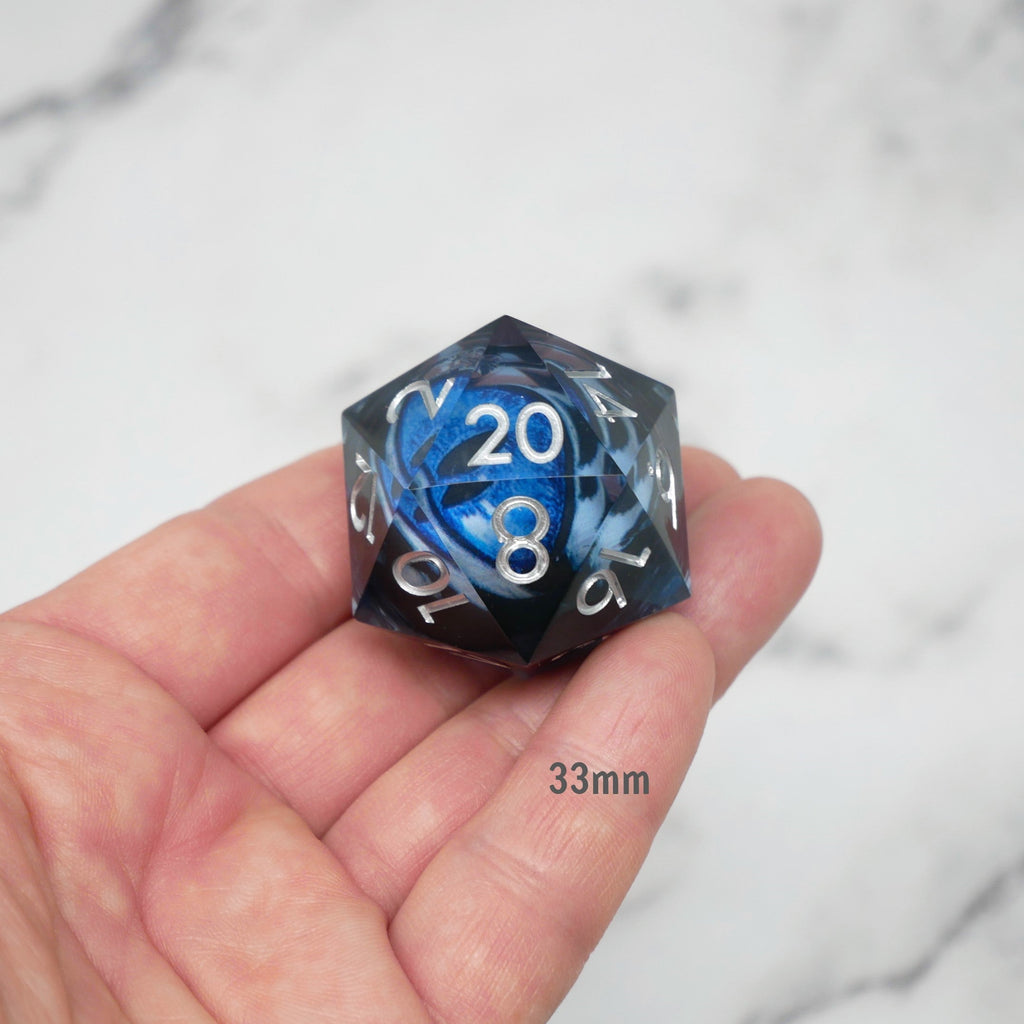 Blue Slaadi's Eye - Giant D20 Moving Eye DnD Dice | Acrylic RPG Gaming Dice