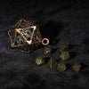 Bronze Emerald Dragon Eye Hollow Metal Dice Keychain + 7 Mini Metal DND Dice Set