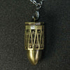 Bronze Metal Hollow D20 Bullet Dice Cage Pendant + 7 Mini RPG Dice Set