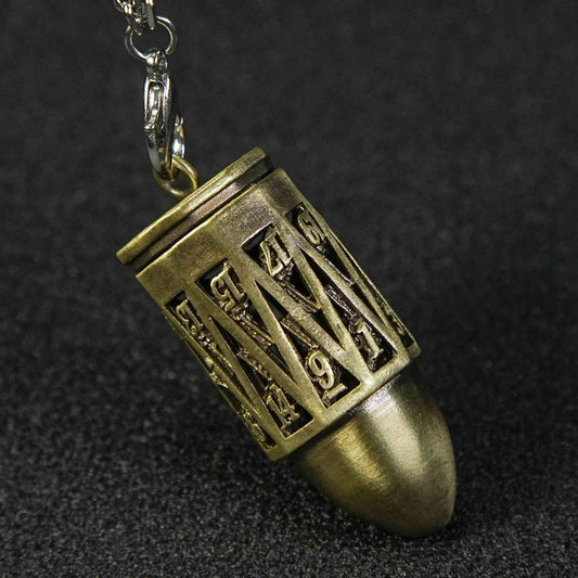 Bronze Bullet D20 Dice Cage Pendant + 7 Mini Metal RPG Dice Set