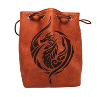 Brown Leather Lite Dragon's Breath Design Self-Standing Large Dice Bag