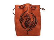 Brown Leather Lite Dragon's Breath Design Self-Standing Large Dice Bag