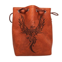 Brown Leather Lite Phoenix Design Self-Standing Large Dice Bag