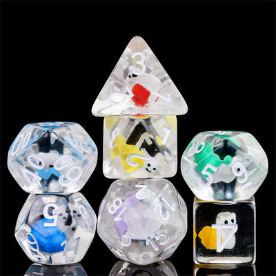 7-Color Snail Dice | Clear RPG 7-Dice Set w/ Colorful Snails Inside