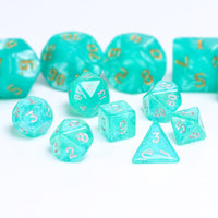 Glitter Teal 7-Dice Mini-Dice RPG Set w/Silver Numbers Miniature Dice
