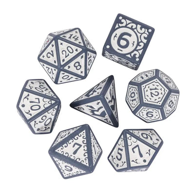 Grey with White Irregular Pattern Fill: 7-Piece Acrylic Dice Set