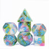 Earthly 4-Color 7-Dice Dnd Dice | Green White Green w/Blue Numbers Set