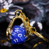 Claw Blue D20 Keychain Featuring Gold Metal Dragon Claw + d20