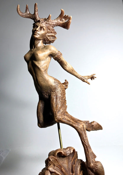 Faun Statue, Hand Painted Resin Sculpture | Mythical Forest Creature Figurine | Woodland Female Satyr Statue for Fantasy Art Decor