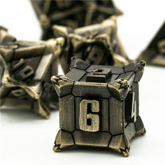 Vintage Brass Pinwheel Strengthened Metal 7-Dice Set – Dragon DND Metal Dice