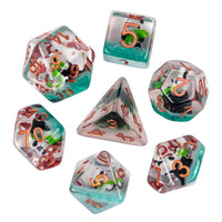 Bamboo Panda on Blue Glitter 7-Dice Set w/Copper Numbers Dnd Dice Set
