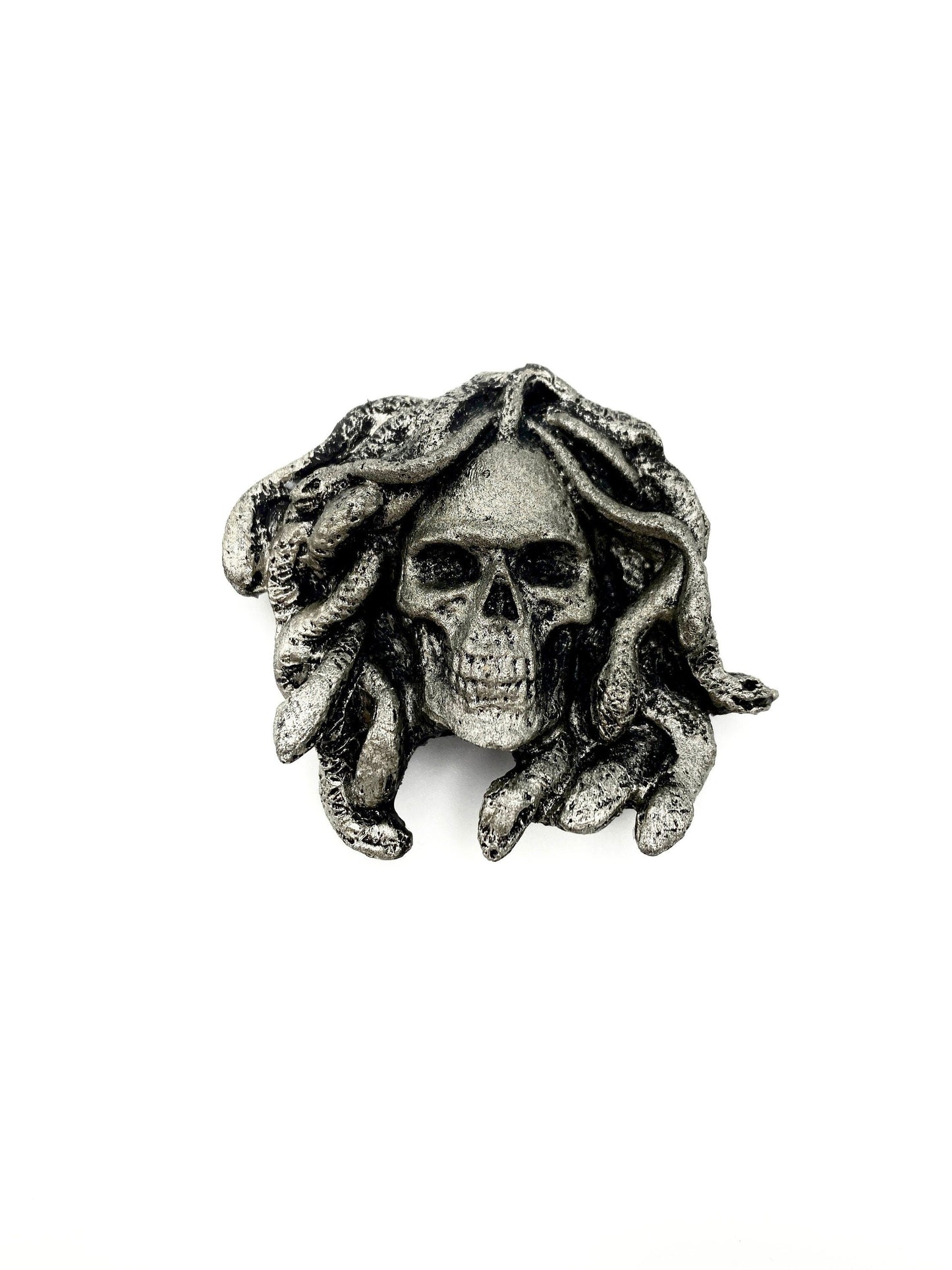 Medusa Skull Magnet, Hand Painted Resin Sculpture | Mythic Fantasy Decor | Medusa Skull Magnet for Fantasy and Gothic Decor