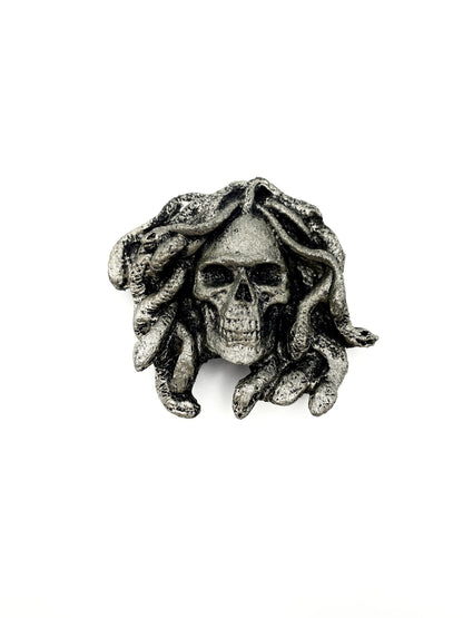 Medusa Skull Magnet, Hand Painted Resin Sculpture | Mythic Fantasy Decor | Medusa Skull Magnet for Fantasy and Gothic Decor