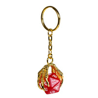 Claw Red D20 Keychain Featuring Gold Metal Dragon Claw + d20