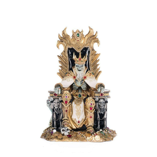 Captain Skully Swashbuckler Pirate King in Chair – 17-Inch Halloween Decor with Gold Leaf & Glow-in-the-Dark Details