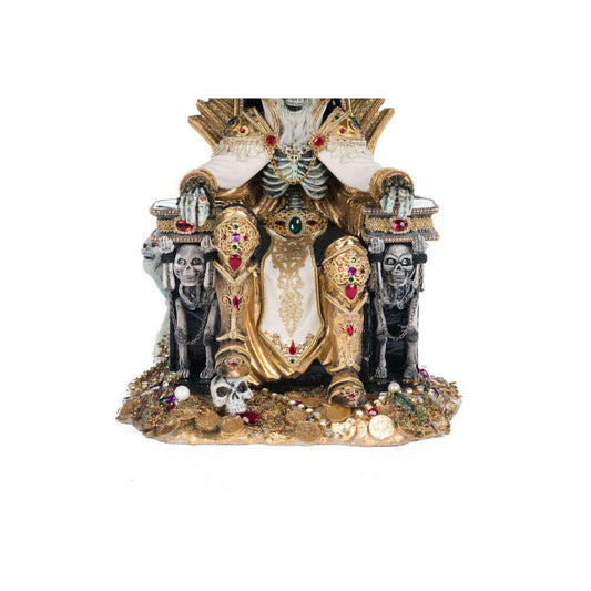 Captain Skully Swashbuckler Pirate King in Chair – 17-Inch Halloween Decor with Gold Leaf & Glow-in-the-Dark Details