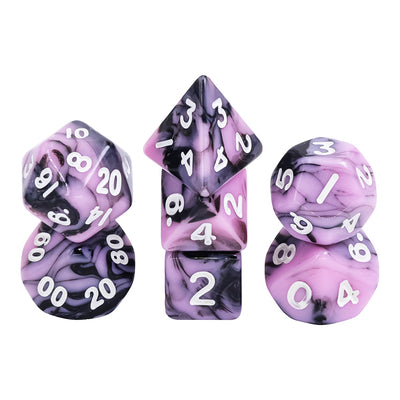 Black Pink Blend 7-Dice Mini-Dice RPG Set w/White Numbers Miniature Dice