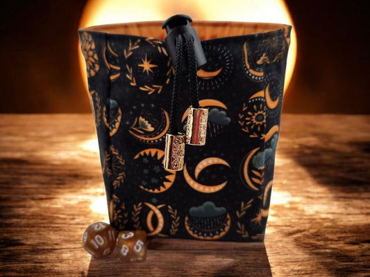 Celestial Moon Dice Bag — Handmade Reversible TTRPG Dice Bag