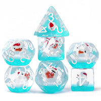 White Duck Red Hat on Blue 7-Dice Set w/White Numbers Dnd Dice Set