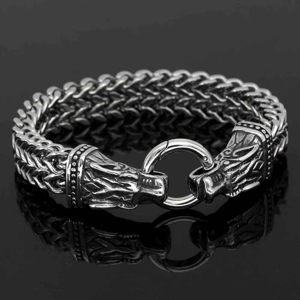 Vikings Wolf Head Stainless Steel Charm Bracelet