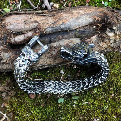 Vikings Wolf Head Stainless Steel Punk Link Bracelet