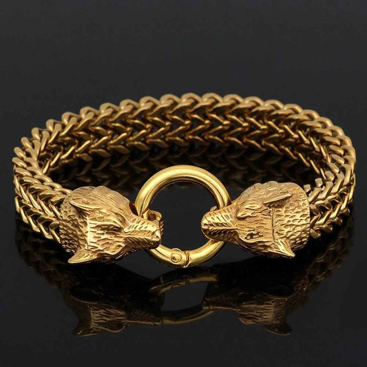 Vikings Wolf Heads Stainless Steel Bracelet