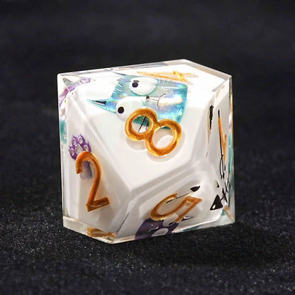 Charming White Resin D10 Dice - Cute Cat 10-Sided Dice